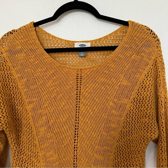 2/$30 Old Navy Open Weave 3/4 sleeve sweater in mustard yellow SZ M - Picture 3 of 13